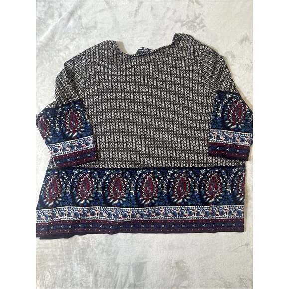 Ulla Popken Boho Paisley Print Tunic Top Size 32/34 (3X) V-Neck 3/4 Sleeve - Picture 11 of 13